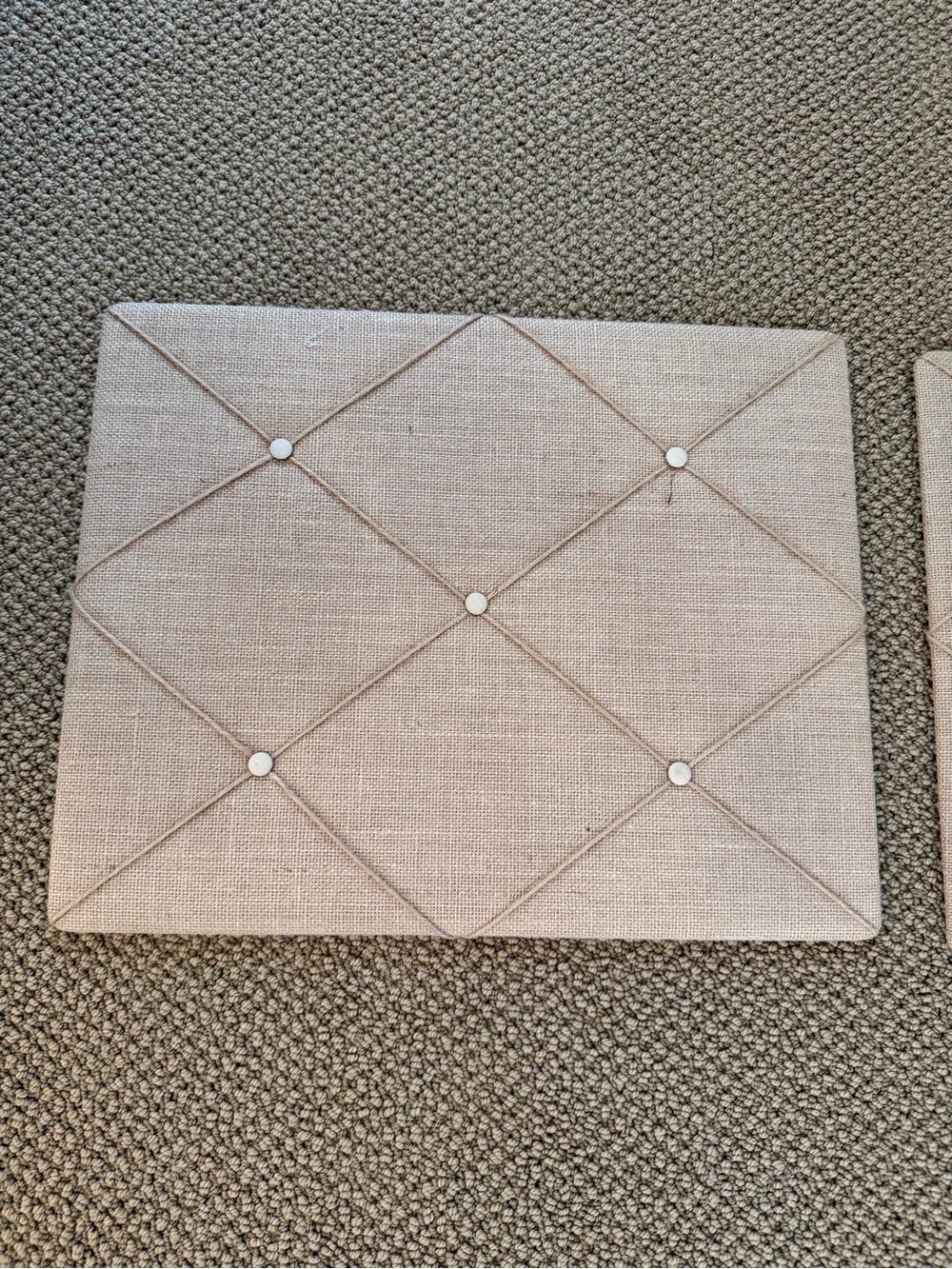 Neutral Linen Fabric Memo Board with Buttoned Ribbon Accents